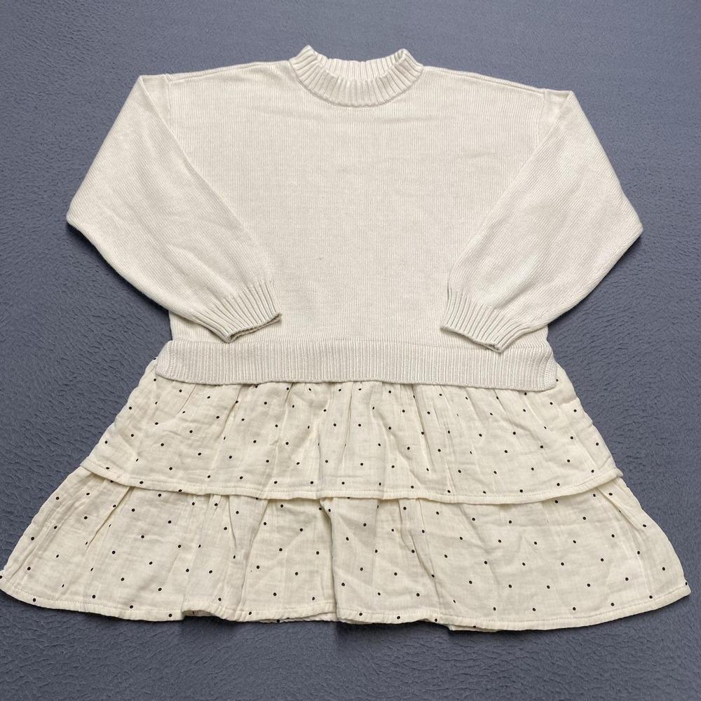 GAP Kids Sweater Dress Girls 10-11 White Polka Dot Drop Waist Ruffle Tiered